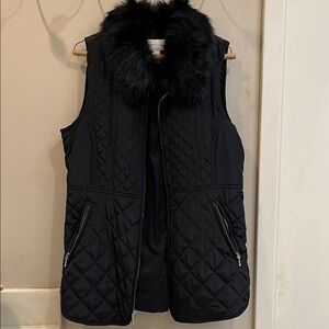 Chico’s Black Quilted Vest with Faux Fur Collar